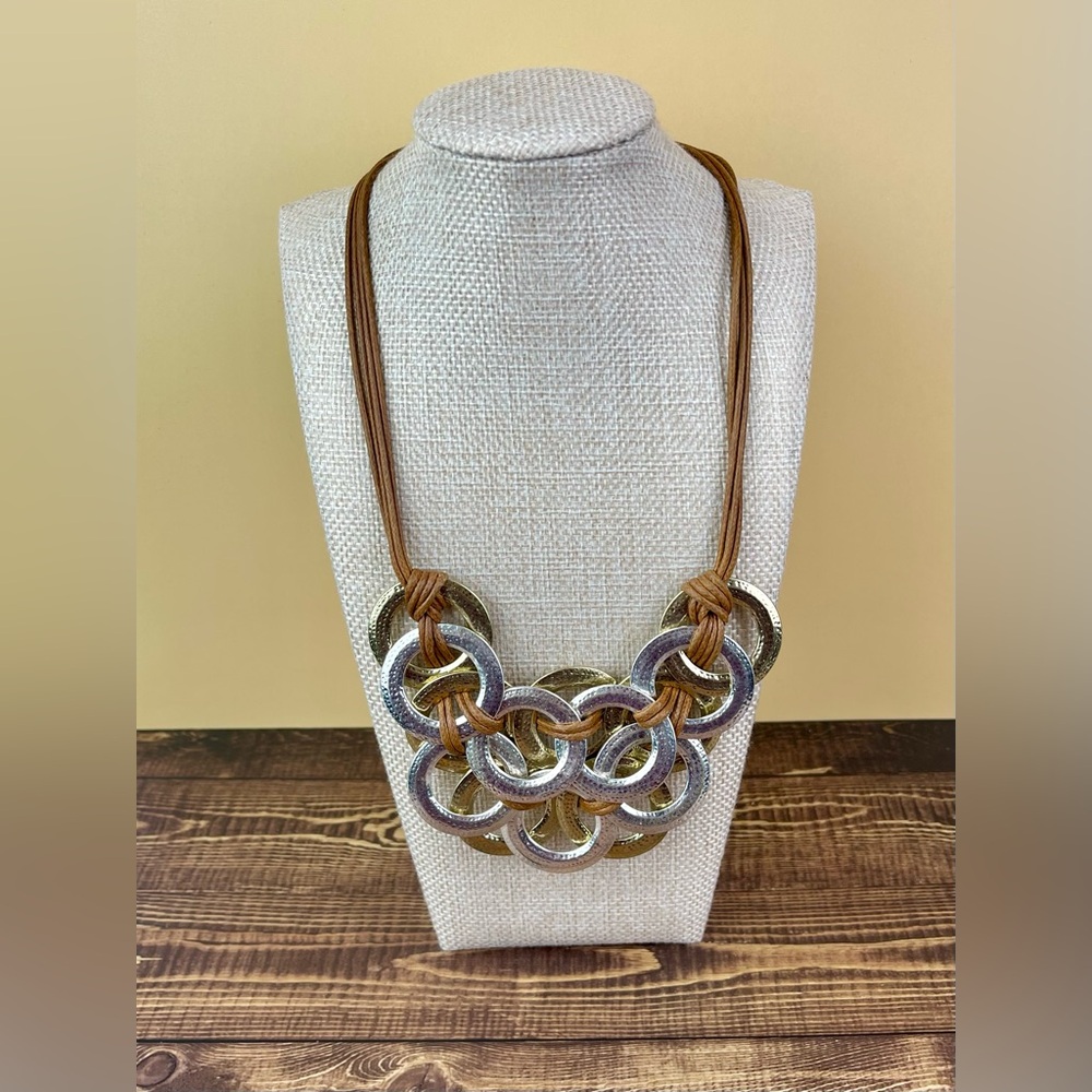 Chico's Two-Tone Hammered Ring Statement Necklace